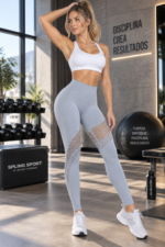 Lycra Leggings Deportivo Con Malla - Gris Claro Ref. 1150 - Imagen 5