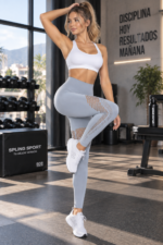 Lycra Leggings Deportivo Con Malla - Gris Claro Ref. 1150 - Imagen 3