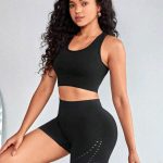 Conjunto Deportivo Biker + Crop Top Push Up Negro - Ref 5165