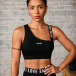 Crop Top Deportivo Con Tiras Cruzadas Estampado - Negro Ref. 2415