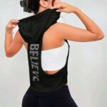 Camiseta Deportiva Sin Mangas Estampado Con Capucha - Negro Ref. 2435