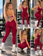 Enterizo Deportivo Push Up Tiro Bajo Espalda Descubierta - Rojo Vino Ref. 5360 - Imagen 6