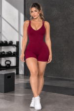 Enterizo Deportivo Push Up Seamless – Rojo Vino Ref. 5345 - Imagen 2