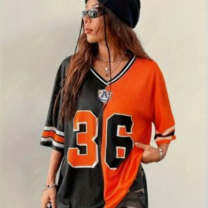 Camiseta Jersey Oversized – Negro y Naranja Ref. 2475