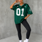 Camiseta Oversize Deportiva En Malla Estampada – Verde Ref. 2405