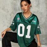 Camiseta Oversize Deportiva En Malla Estampada – Verde Ref. 2405