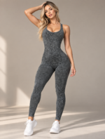 Enterizo Deportivo Push Up Tiro Bajo Espalda Cruzada - Gris Ref. 5415 - Imagen 5