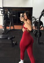 Enterizo Deportivo Largo Push Up Espalda Descubierta Cruzada – Rojo Carmesí Ref. 5250