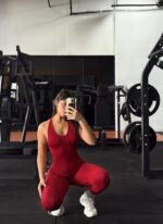 Enterizo Deportivo Largo Push Up Espalda Descubierta Cruzada – Rojo Carmesí Ref. 5250 - Imagen 4