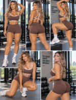 Conjunto Deportivo Crop Top Short Push Up - Marrón Ref. 5470 - Imagen 6