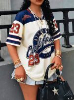 Camiseta Oversize Deportiva Estilo Jersey – Azul Ref. 2550 - Imagen 3