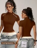 Camiseta Deportiva Fit con Cremallera Frontal – Marrón Ref. 2590 - Imagen 5