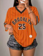 Camiseta Oversize Deportiva Estilo Jersey – Naranja Ref. 2585 - Imagen 3