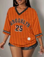 Camiseta Oversize Deportiva Estilo Jersey – Naranja Ref. 2585 - Imagen 5