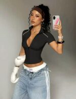 Camiseta Deportiva Fit con Cremallera Frontal – Negro Ref. 2590 - Imagen 2