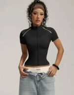 Camiseta Deportiva Fit con Cremallera Frontal – Negro Ref. 2590 - Imagen 4
