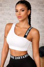 Crop Top Deportivo Con Tiras Cruzadas Estampado - Blanco Ref. 2415