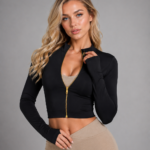 Chaqueta Deportiva Lycrada Delgada con Cremallera - Negro ref. 6200
